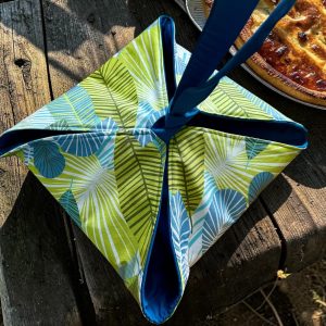 Sac à tartes Olympe réversible - Bleu canard feuille Création de Nizette