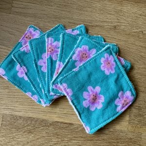Lingettes lavables Hubertine - Vert et Fleurs rose