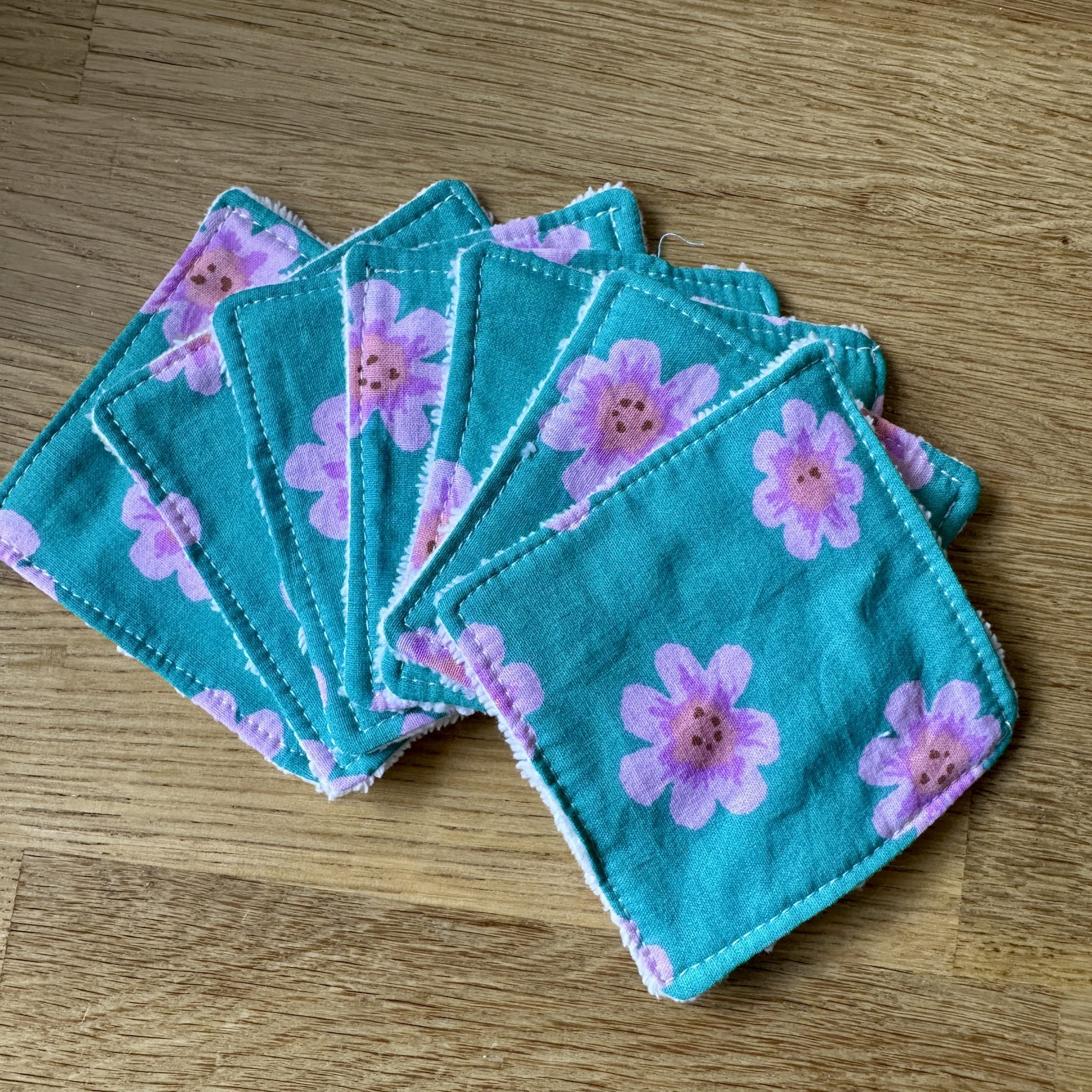 Lingettes lavables Hubertine - Vert et Fleurs rose