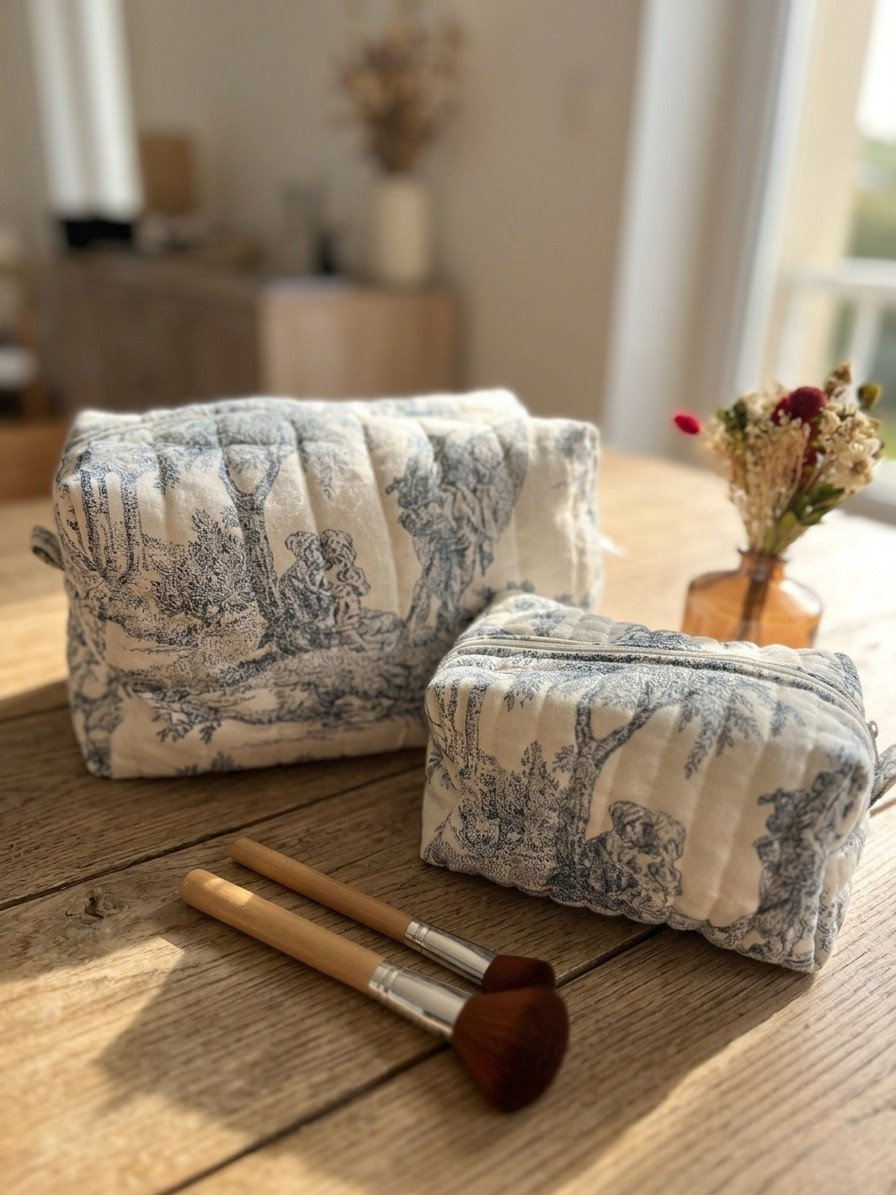 Trousses de toilette Nelson - Toile de Jouy Bleue