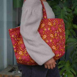 Sac Malala - Rouge Fleurs Jaunes, création artisanale de Nizette