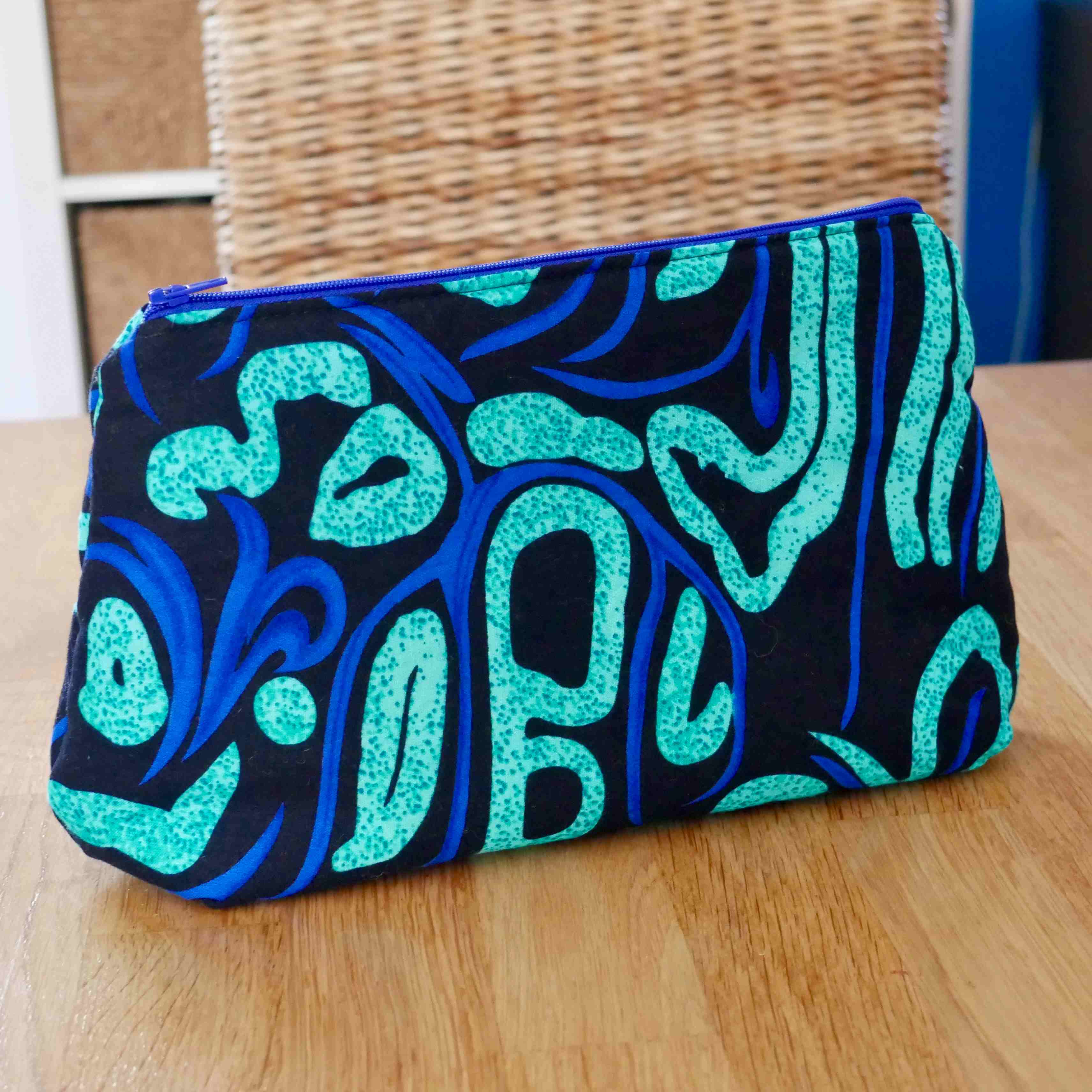 Trousse Jacqueline - Bleu et Turquoise - avec poche - Création de Nizette