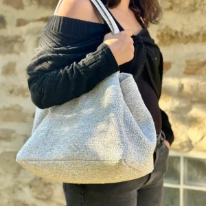 aSac Malala - Beige, Blanc Côtelé, une création de la couturière Nizette à Janville sur Juine