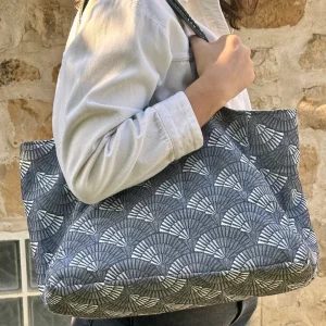 Sac Malala - Eventails gris, création originale de la couturière Nizette à Janville sur Juine